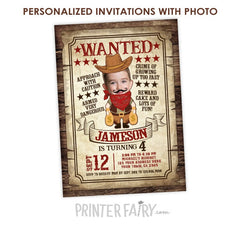 Personalized Wanted Poster Birthday Invitation, Wild West Cowboy (Digital)