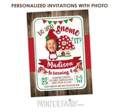 Woodland Gnome Birthday Invitation with Photo (Digital Invite)