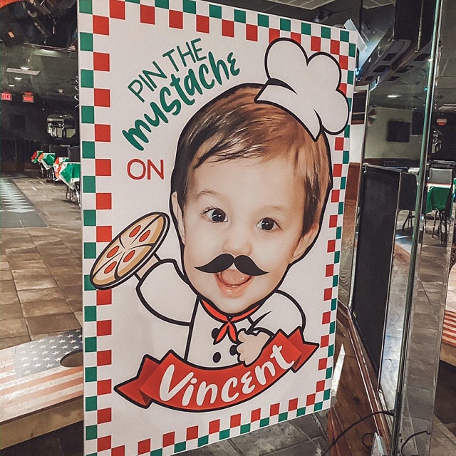 Personalized Pizza Birthday Party Game, Pin Mustache Poster (Digital Download)