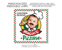 Custom Pizza Box Label, Birthday Party Decor (Printable Label)