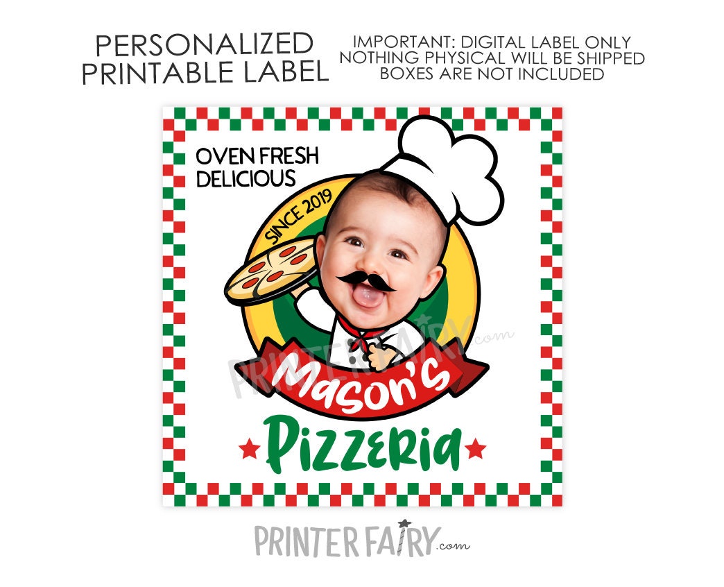 Personalized Pizza Birthday Label, Chef Party Decor (Digital Download)