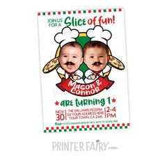 Pizza Twins Birthday Invitation with Photo (Digital)