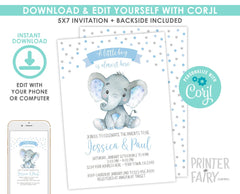 Editable Elephant Baby Shower Invitation, Jungle Theme (Digital Invite)