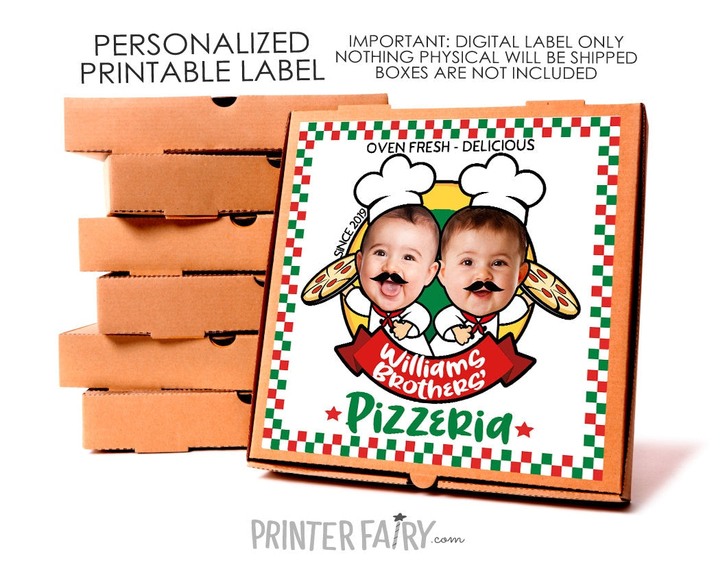 Personalized Pizza Birthday Party Label for Two, Italian Chef Theme (Digital Download)