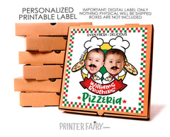 Personalized Pizza Birthday Party Label for Two, Italian Chef Theme (Digital Download)