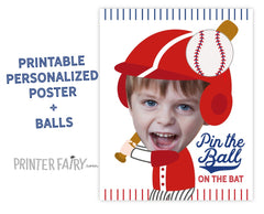 Baseball Birthday Party Personalized Pin the ball game with your Photo, Digital Printable Design