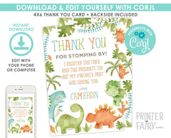 Dinosaur Thank You Cards, Editable Template (Digital Download)
