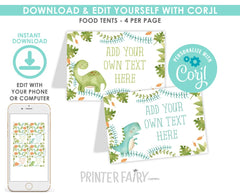 Dinosaur Food Tents, Editable Birthday Party Labels (Instant Download)