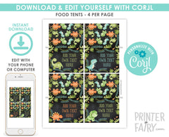 Dinosaur Food Tents, Editable Birthday Place Cards (INSTANT DOWNLOAD)
