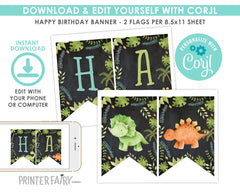Editable Dinosaur Birthday Banner, Printable Party Decor (Instant Download)