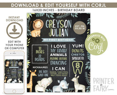 Safari Birthday Board, Editable Jungle Sign (Digital Download)