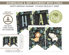 Jungle Safari Birthday Banner, EDITABLE (Digital Download)