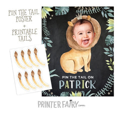 Personalized Lion Pin the Tail Game, Jungle Safari Birthday Party Decor (Digital Download)