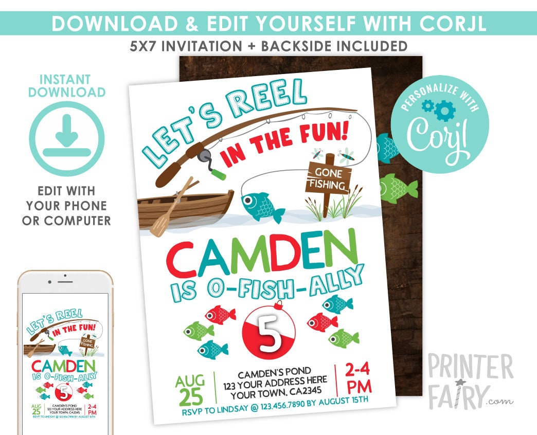 Fishing Birthday Invitation, EDITABLE, Any Age (Digital Invitation)