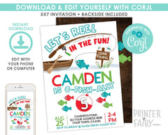 Fishing Birthday Invitation, EDITABLE, Any Age (Digital Invitation)