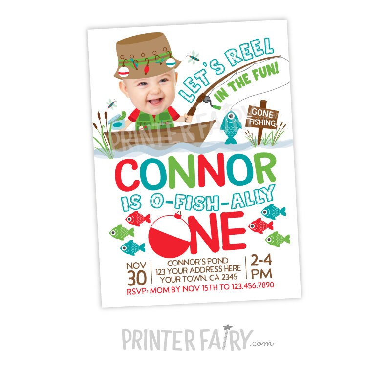 Fishing Birthday Invitation with Photo, Personalized O-Fish-ally One Invite (Digital Download)