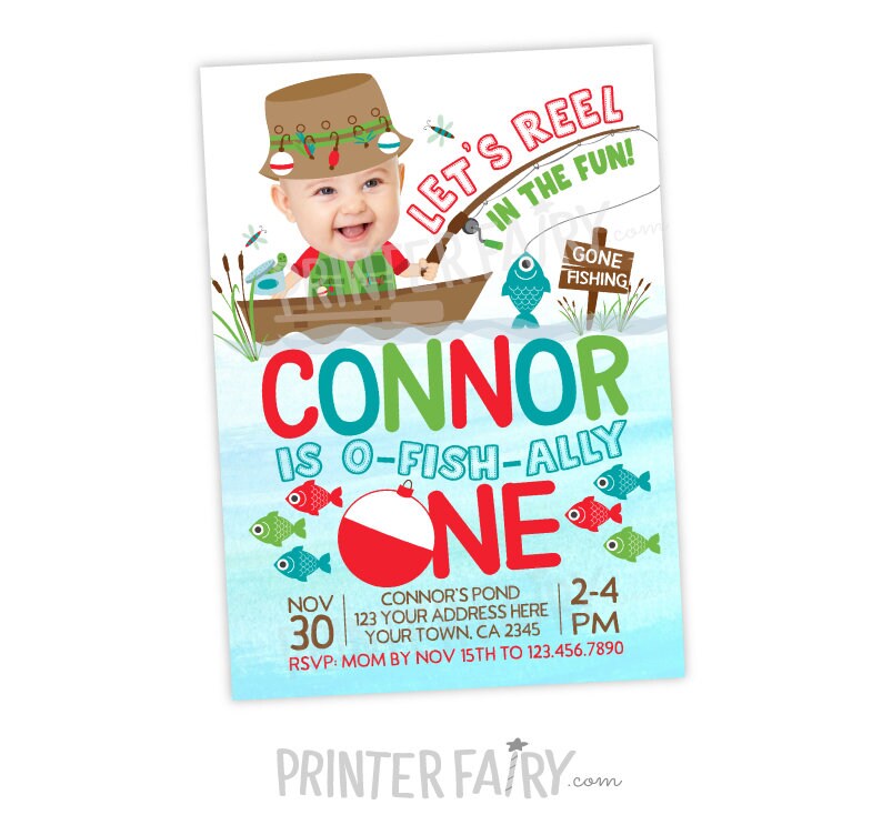 Fishing Birthday Invitation with Photo, Personalized O-Fish-ally One Invite (Digital Download)