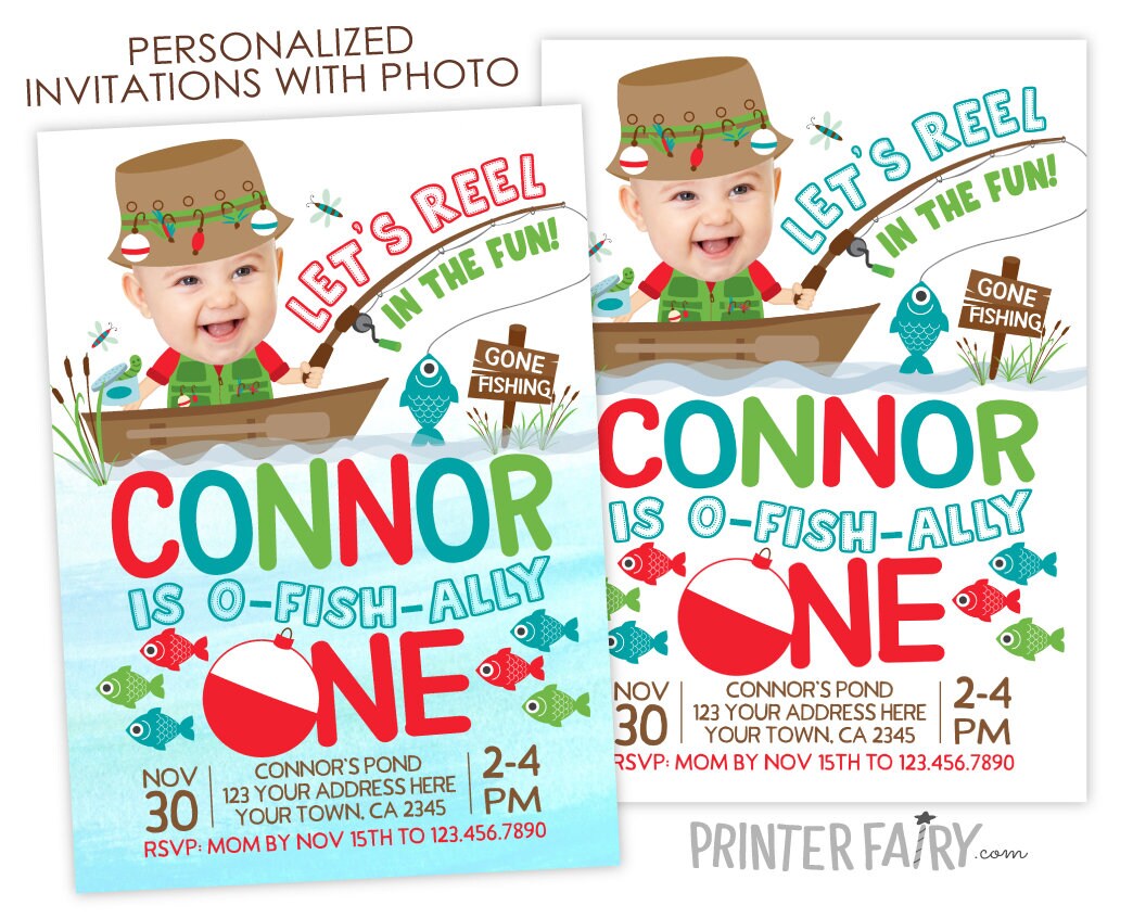 Fishing Birthday Invitation with Photo, Personalized O-Fish-ally One Invite (Digital Download)