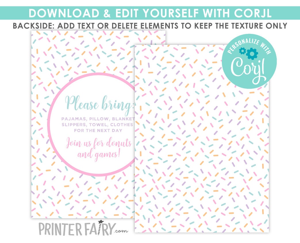 Donuts and Pajamas Birthday Invitation, Editable Donut Party Invite (Instant Download)
