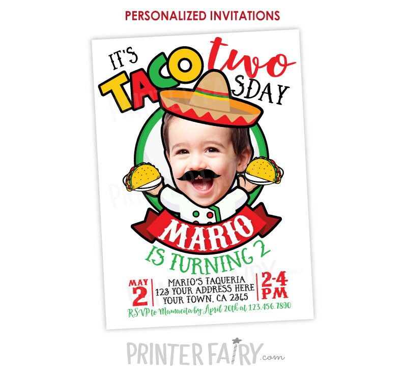Taco Two-sday Birthday Invitation with Photo (Digital)