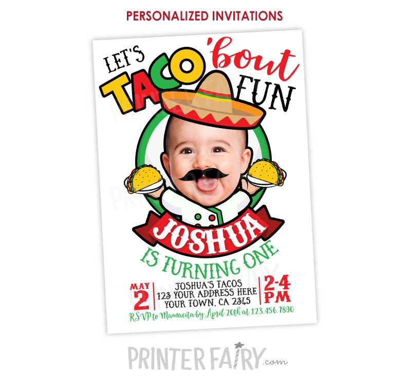 Taco Birthday Invitation with Photo, Fiesta Invite (Digital Download)