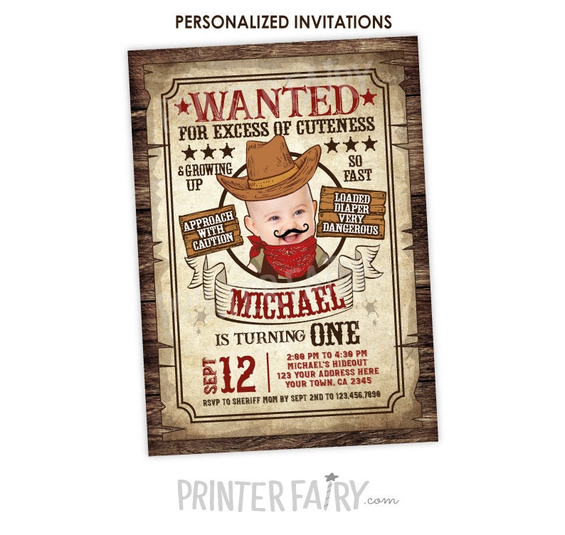 Western Birthday Invitation with Photo, Cowboy Wanted Poster (Digital Invite)