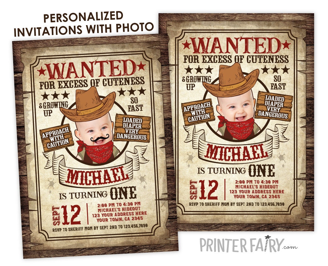 Western Birthday Invitation with Photo, Cowboy Wanted Poster (Digital Invite)