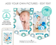 Donut Photo Banner, Editable Birthday Decor (Instant Download)