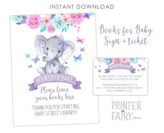 Elephant Books For Baby Sign and Inserts, Baby Shower (Instant Download)