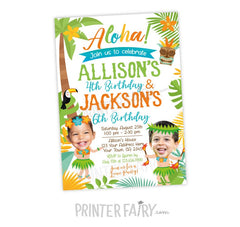 Luau Joint Birthday Invitation, Siblings Pool Party (Digital Invite)