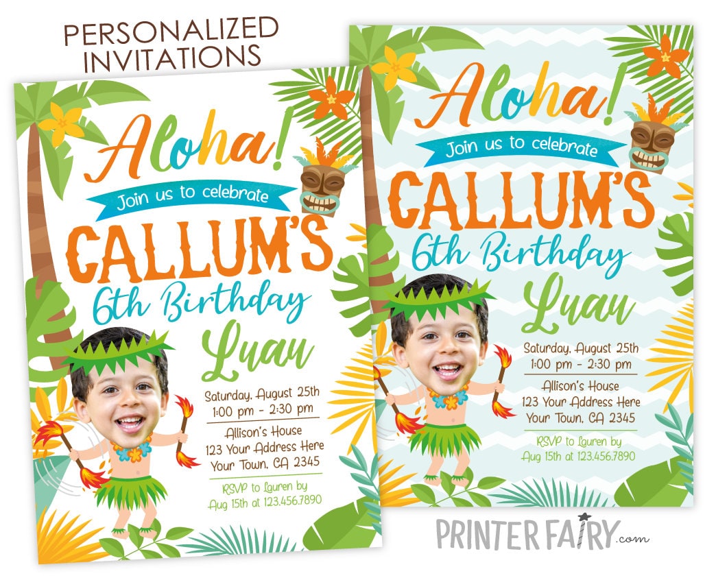 Luau Boy Birthday Photo Invitation, Beach Party (Digital)