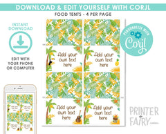 Luau Food Tents EDITABLE Template, Hawaiian Party Decor, INSTANT DOWNLOAD