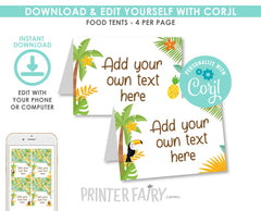 Luau Food Tents EDITABLE Template, Hawaiian Party Decor, INSTANT DOWNLOAD