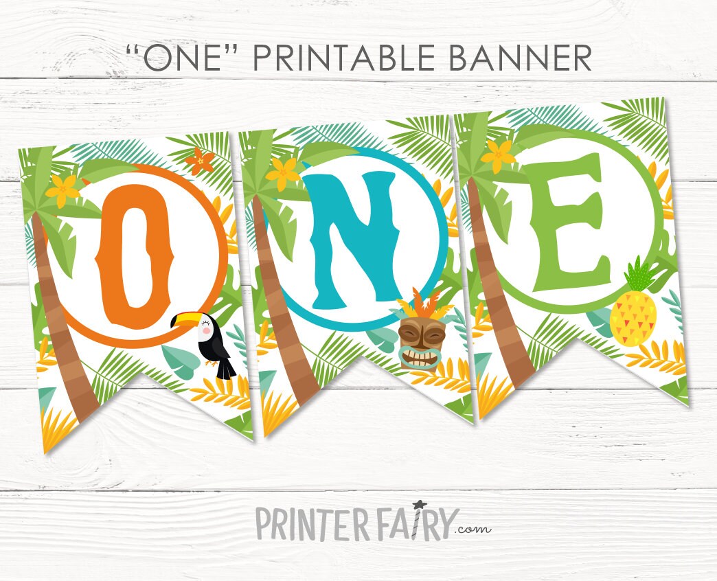 Luau ONE Banner, Hawaiian First Birthday Party Decorations (Instant Download)