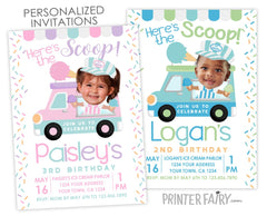 Ice Cream Truck Personalized Invitation with Photo for Any Age, Digital or Printable Design