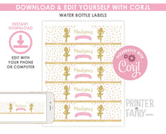 Ballerina Birthday Party Water Bottle Printable Labels Editable Template, Instant Download