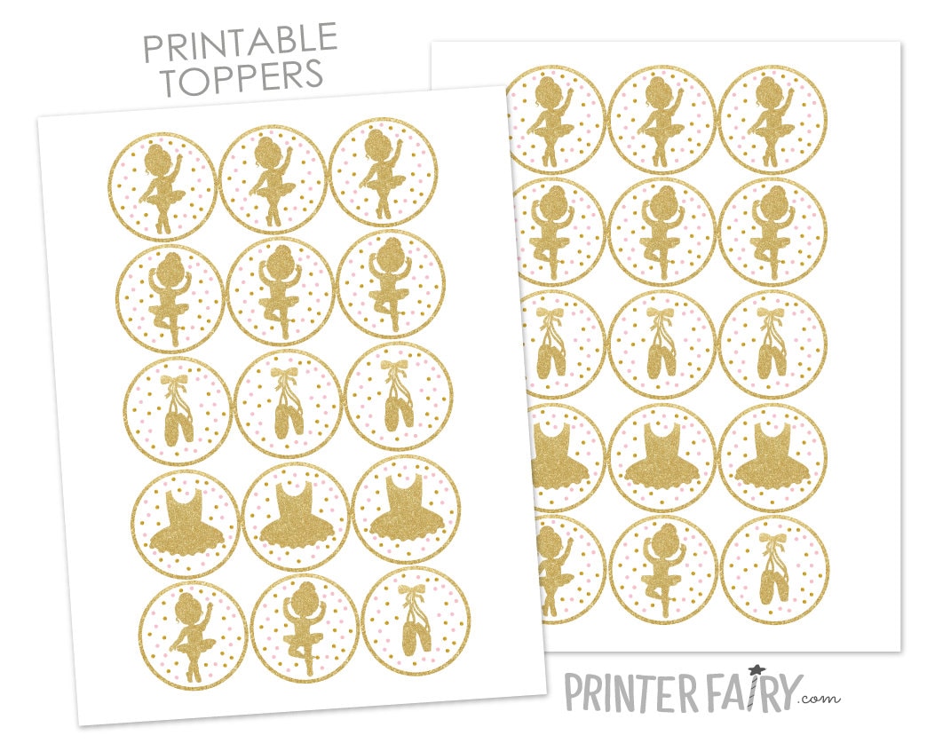 Ballerina Birthday Party Cupcake Toppers, Ballet Stickers (Digital Download)