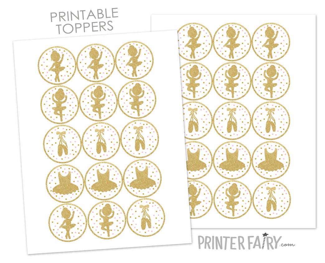 Ballerina Birthday Party Cupcake Toppers, Ballet Stickers (Digital Download)