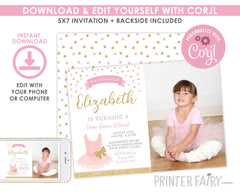 Editable Ballerina Birthday Invitation, Tutu, Dance Party (Instant Download)