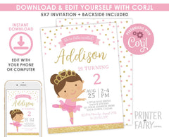 Editable Ballerina Birthday Invitation, Tutu Party (Instant Download)
