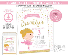 Editable Ballerina Birthday Invitation, Tutu Dance Party (Instant Download)