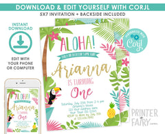 Luau 1st Birthday Invitation, Editable Tropical Party (Digital Invite)