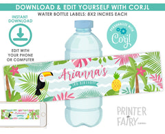 Luau Water Bottle Labels, EDITABLE Template, Hawaiian Party, Pool Party INSTANT DOWNLOAD