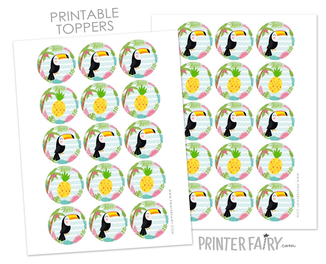 Luau Cupcake Toppers, Hawaiian Birthday Party Stickers (Digital Download)