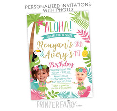 Luau Siblings Birthday Invitation, Joint Pool Party (Digital Invite)