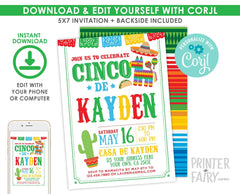 Fiesta Birthday Invitation Editable Template, Cinco de Mayo Birthday Party INSTANT DOWNLOAD