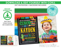 Fiesta Birthday Invitation with Photo, Cinco de Mayo, EDIT YOURSELF (Digital Invite)