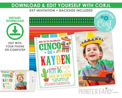 Fiesta Birthday Invitation, Cinco de Mayo Photo Invite (Digital)