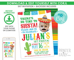 Fiesta Invitation with Photo EDITABLE Template for Any Age, INSTANT DOWNLOAD