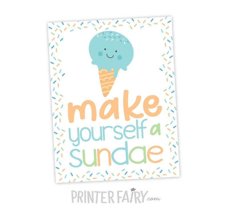 Ice Cream Sundae Bar Sign, Birthday Party Decor (Instant Download)